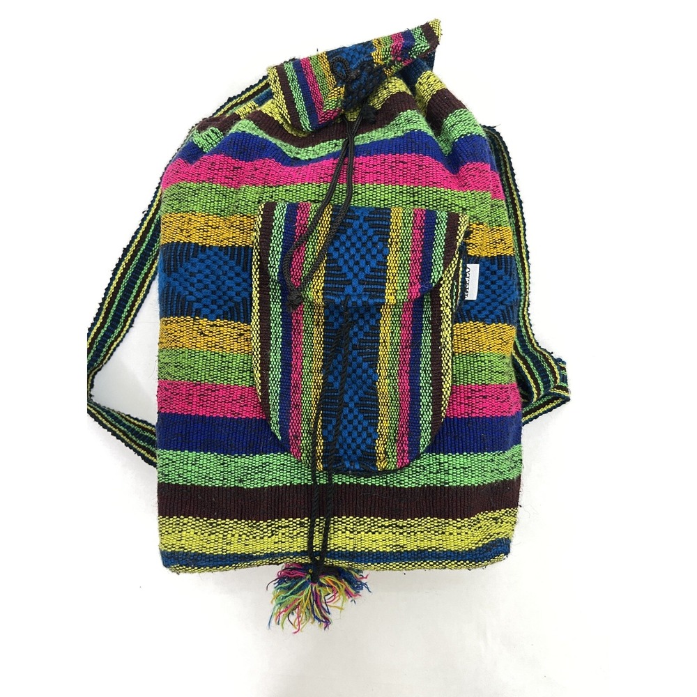 JAMAICA RASTA STYLE‎ Mexican Backpack Boho Colorful Woven Baja Bag Aztec - Picture 4 of 11